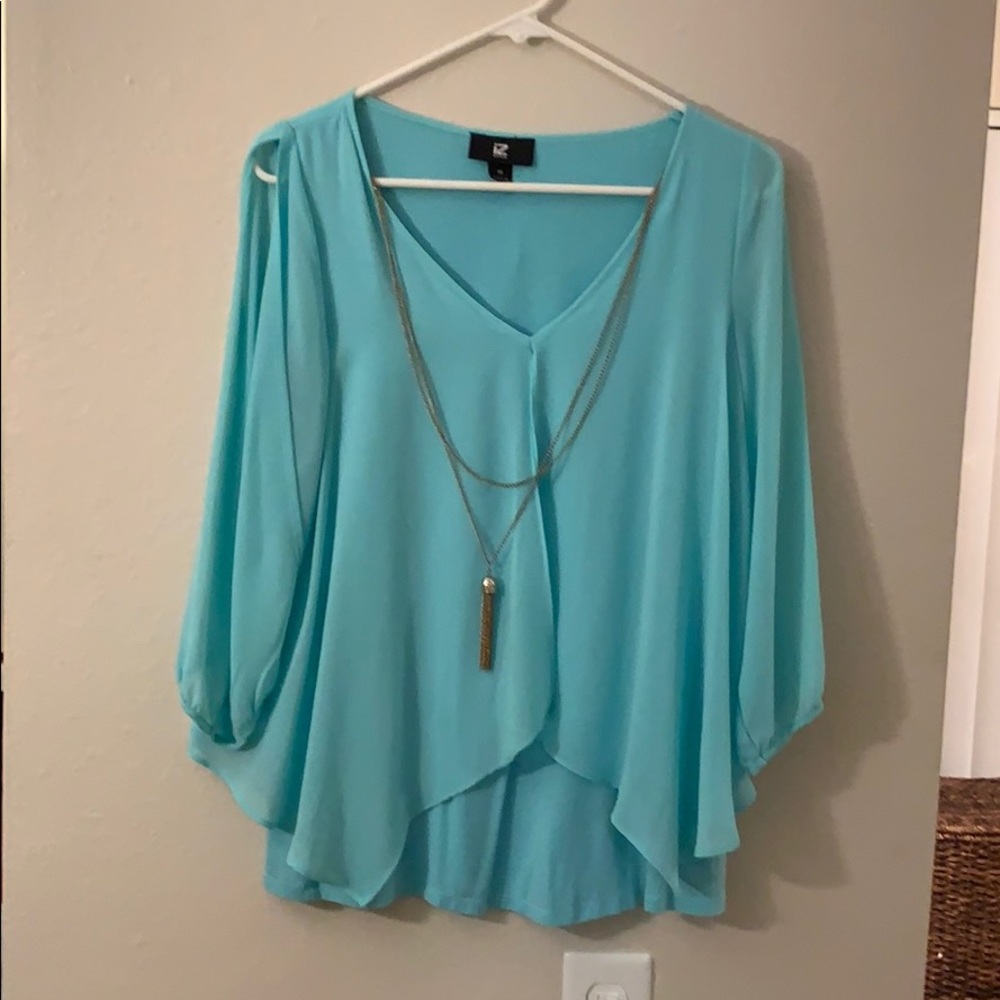 Teal blue flowy blouse
